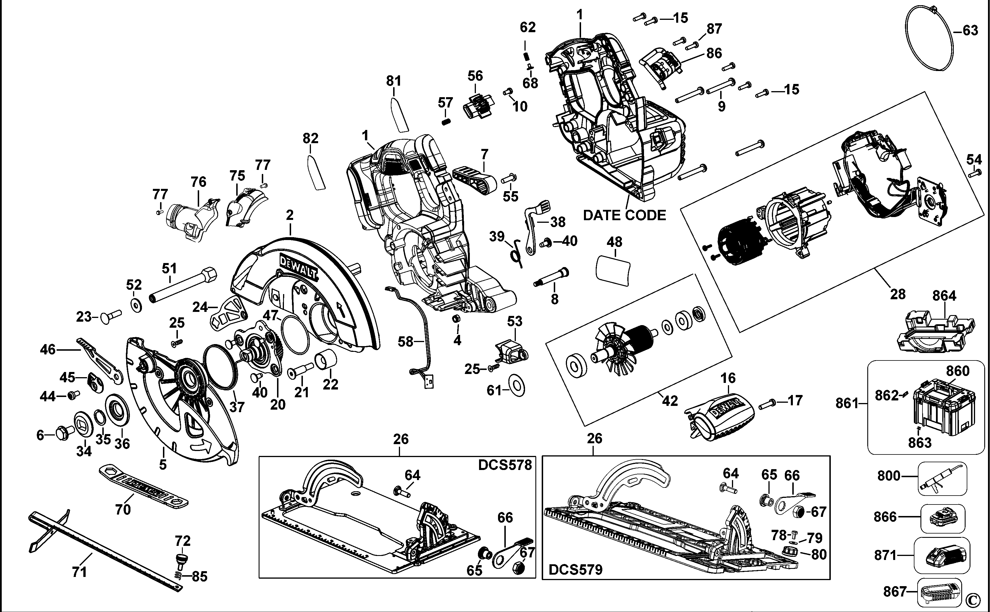 Dewalt Dcs578 xj Flexvolt 190mm Circular Saw Type 1 Spare Parts